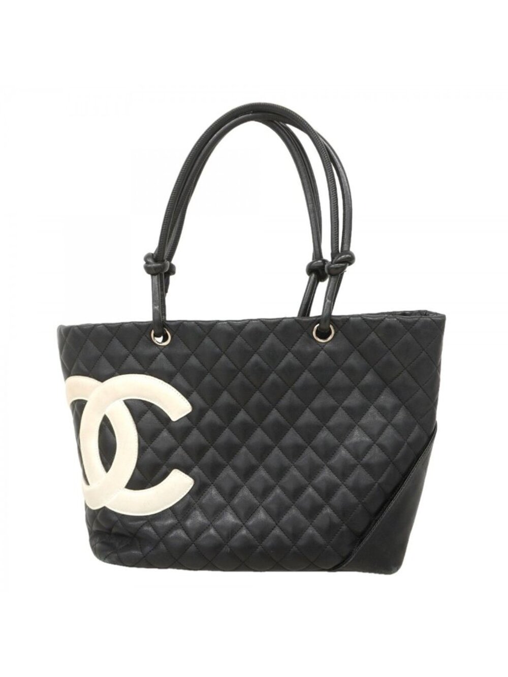 Chanel Tote Cambon Lambskin Black White Silver - Picture 1 of 10